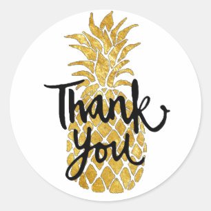 pineapple thank you on gold classic round sticker