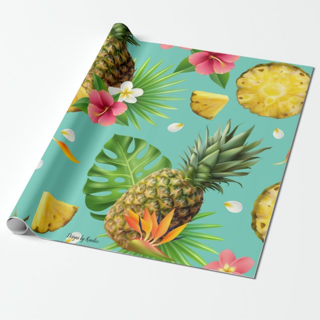 Pineapple Theme Wrapping Paper (Unrolled)