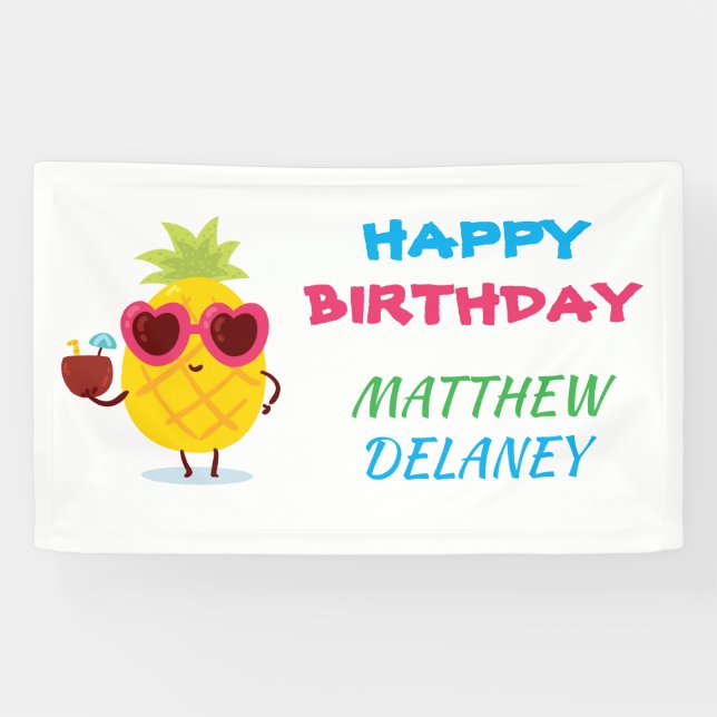 Pineapple Tiki Party Personalised Luau Banner  (Horizontal)