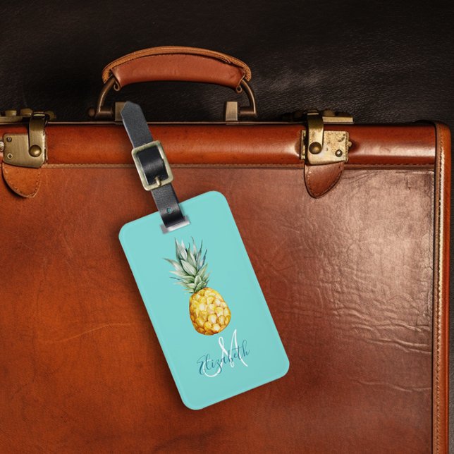 Pineapple Trendy Summer Monogram Luggage Luggage Tag (Creator Uploaded)