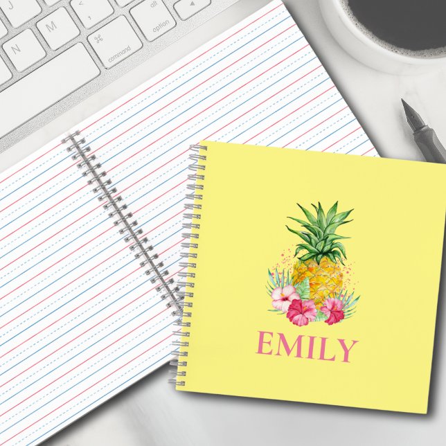 Pineapple Tropical Aloha Hawaii Personalised Name Notebook (Creator Uploaded)