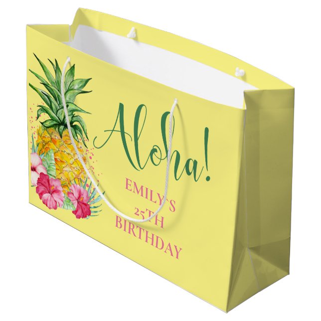 Pineapple Tropical Aloha Party Hawaii Birthday Large Gift Bag (Back Angled)
