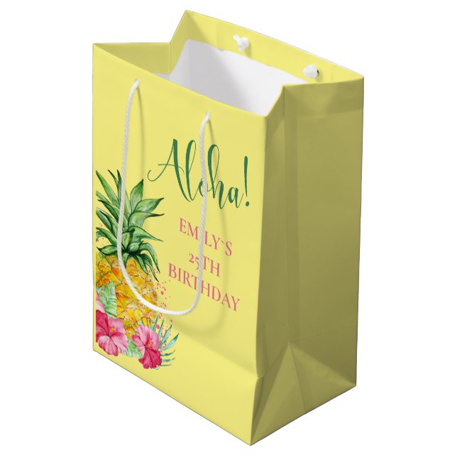 Pineapple Tropical Aloha Party Hawaii Birthday Medium Gift Bag (Front Angled)