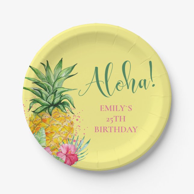 Pineapple Tropical Aloha Party Hawaii Birthday Paper Plate (Front)