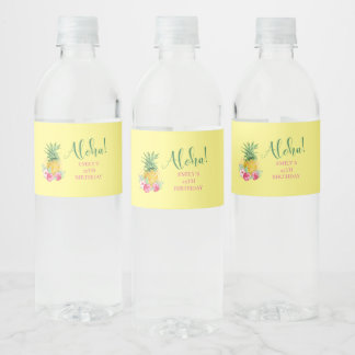 Pineapple Tropical Aloha Party Hawaii Birthday Water Bottle Label
