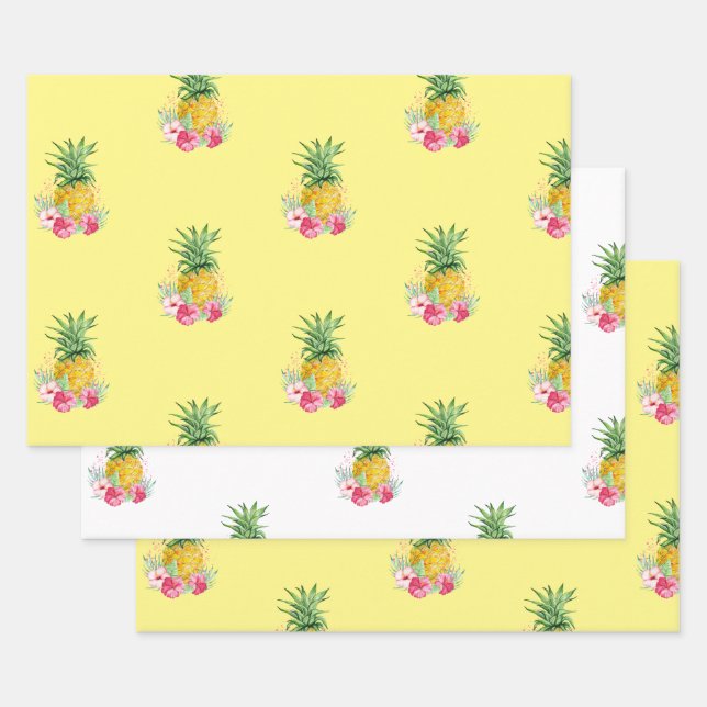 Pineapple Tropical Aloha Party Hawaii Birthday Wrapping Paper Sheet (Set)