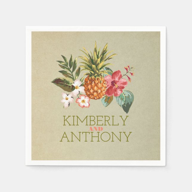 pineapple tropical beach destination wedding napkin (Front)