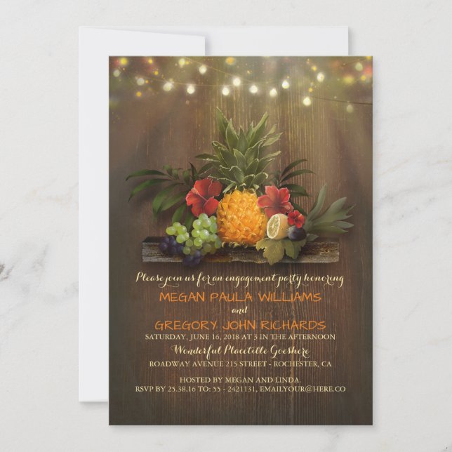 Pineapple Tropical Beach Lights Engagement Party Invitation (Front)