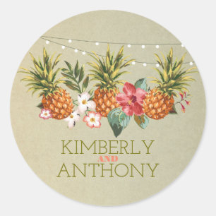 pineapple tropical beach wedding classic round sticker