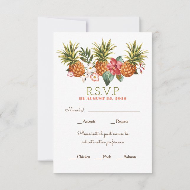 pineapple tropical beach wedding rsvp (Front)