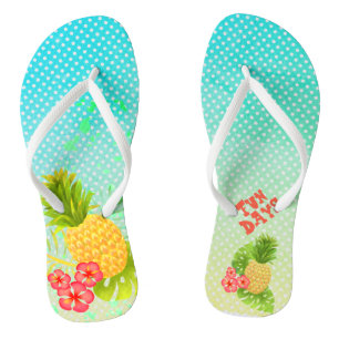Pineapple Tropical Blue Gradient Flip Flops