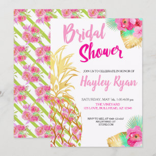 Pineapple Tropical Botanical Bridal Luau Invitation