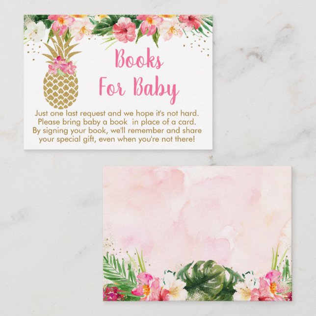 Pineapple Tropical Floral Baby Shower Book Request Enclosure Card (Front/Back)