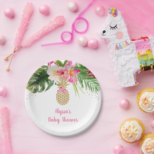 Pineapple Tropical Floral Baby Shower Paper Plate (Party)