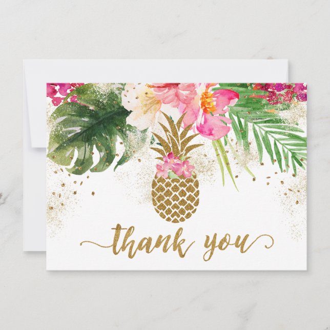 Pineapple Tropical Floral Baby Shower Thank You (Front)