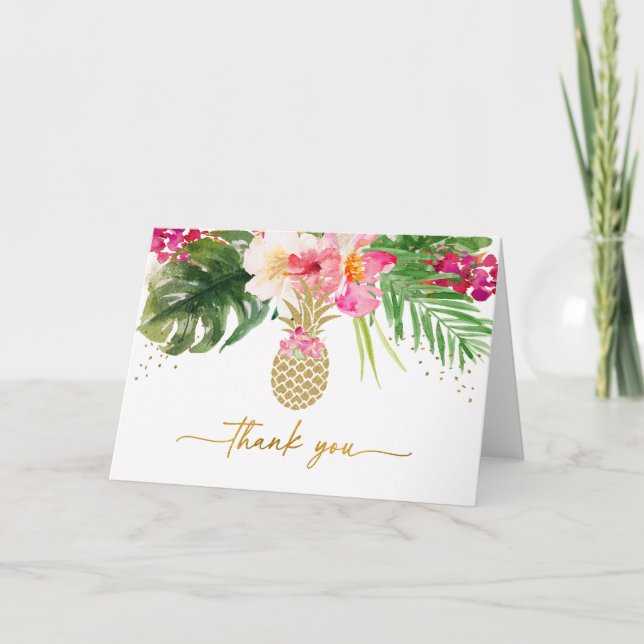 Pineapple Tropical Floral Baby Shower Thank You Card (Front)