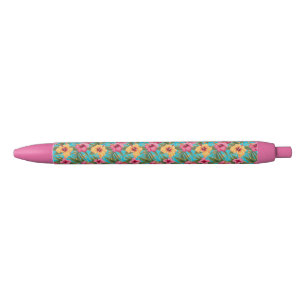 Pineapple tropical floral black ink pen