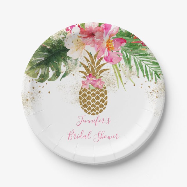 Pineapple Tropical Floral Bridal Shower Paper Plate (Front)