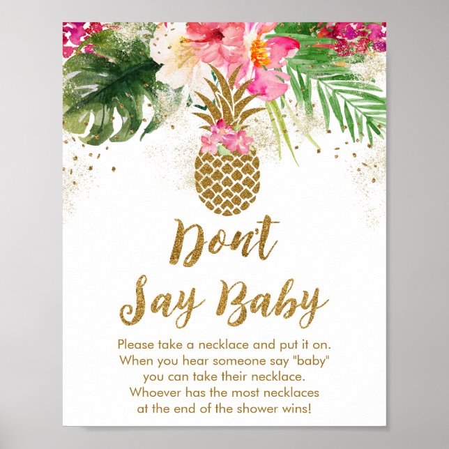 Pineapple Tropical Floral Don't Say Baby Game Poster (Front)