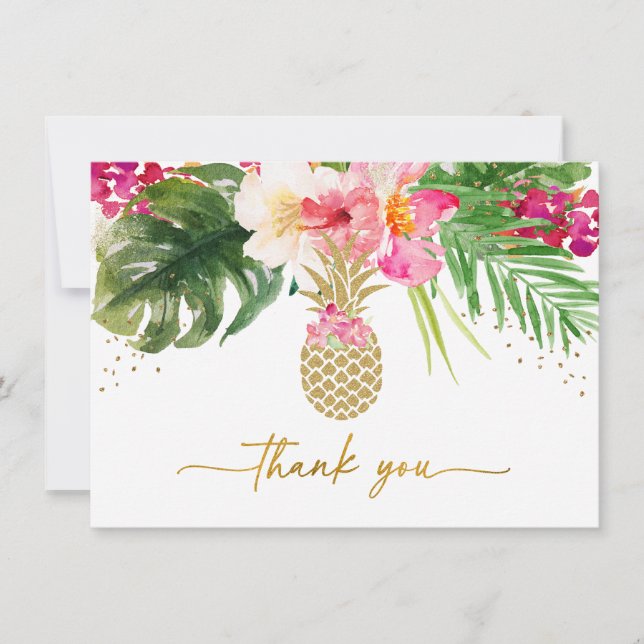 Pineapple Tropical Floral Thank You Card (Front)