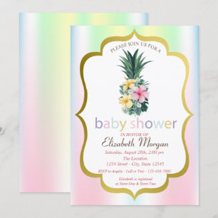 Pineapple Tropical Flowers Baby Shower Invitation