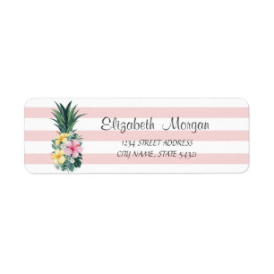 Pineapple,Tropical Flowers,Stripes  Address Label