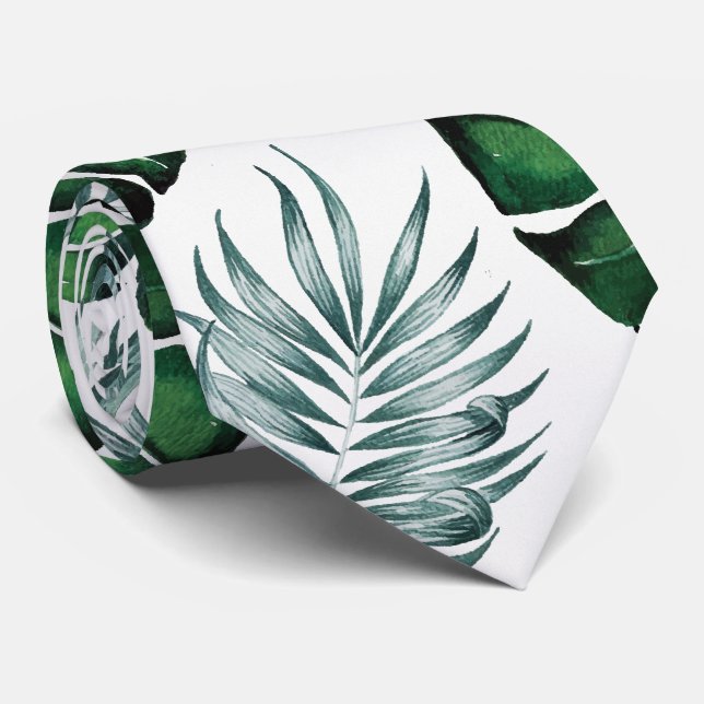 Pineapple Tropical fruit & leaf watercolor pattern Tie (Rolled)