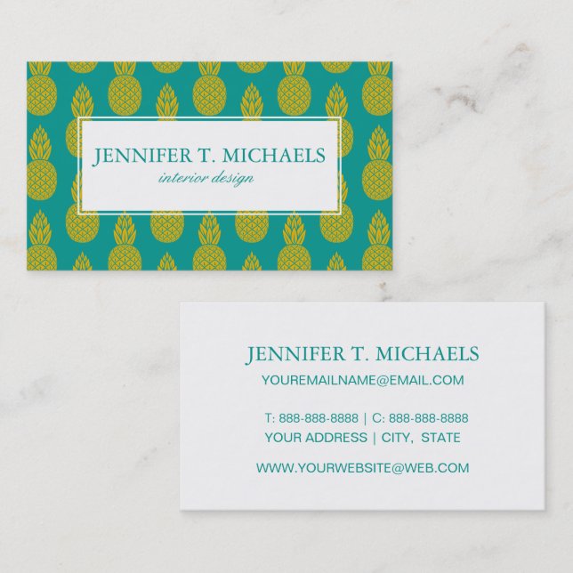 Pineapple Tropical Fruit | Monogram Business Card (Front/Back)