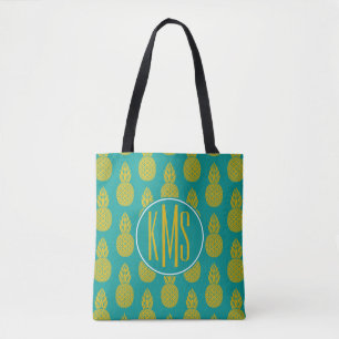 Pineapple Tropical Fruit   Monogram Tote Bag