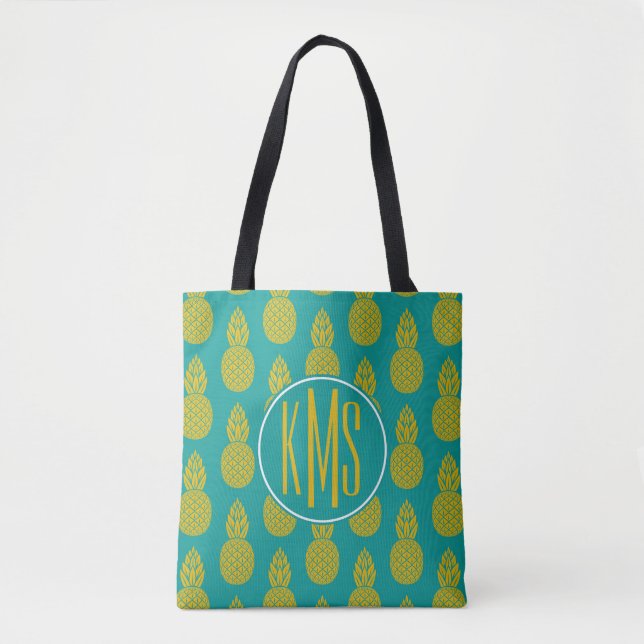 Pineapple Tropical Fruit | Monogram Tote Bag (Front)