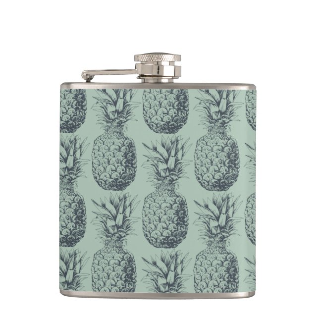 Pineapple, tropical fruit pattern design hip flask (Front)