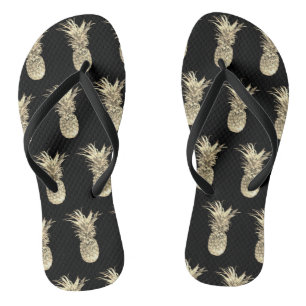 Pineapple Tropical Gold Black Pattern Flip Flops