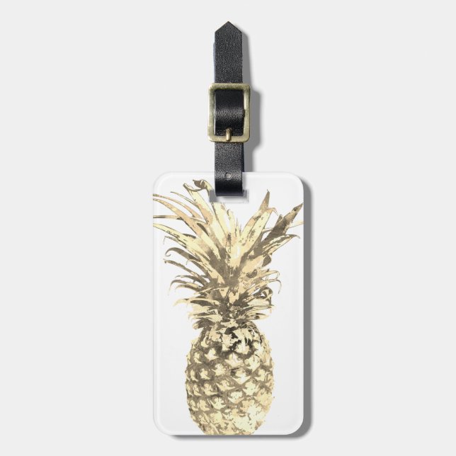 Pineapple Tropical Gold on White Luggage Tag (Front Vertical)