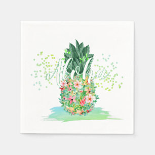 Pineapple Tropical Hawaiian Flowers ALOHA Napkin