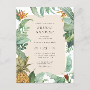 Pineapple & Tropical Leaves Summer Bridal Shower Invitation Postcard