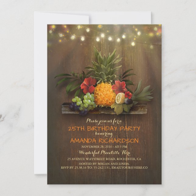 Pineapple Tropical Lights Beach Birthday Party Invitation (Front)