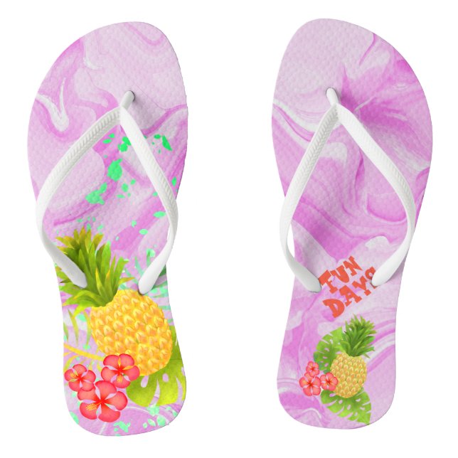 Pineapple Tropical Pink Agate Flip Flops (Footbed)