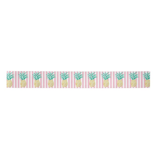 Pineapple Tropical Pink Stripe Ribbon Satin Ribbon (Front)