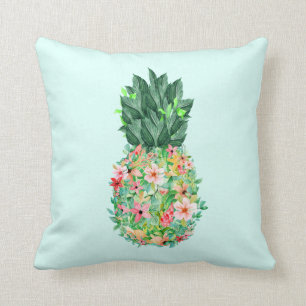 Pineapple Tropical Watercolor Flowers Cushion