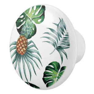 Pineapple Tropical Watercolor Jungle Palm Pattern Ceramic Knob