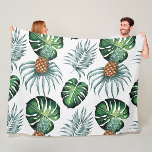 Pineapple Tropical Watercolor Jungle Palm Pattern Fleece Blanket