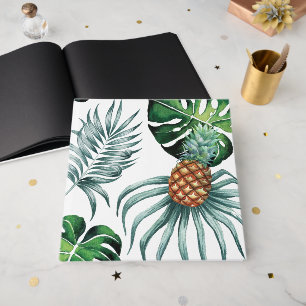 Pineapple Tropical Watercolor Jungle Palm Pattern Guest Book