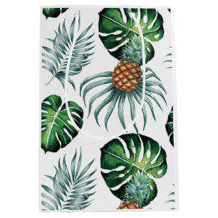 Pineapple Tropical Watercolor Jungle Palm Pattern Medium Gift Bag
