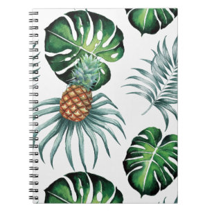 Pineapple Tropical Watercolor Jungle Palm Pattern Notebook