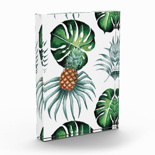 Pineapple Tropical Watercolor Jungle Palm Pattern Photo Block (Left)