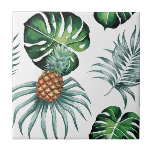 Pineapple Tropical Watercolor Jungle Palm Pattern Tile