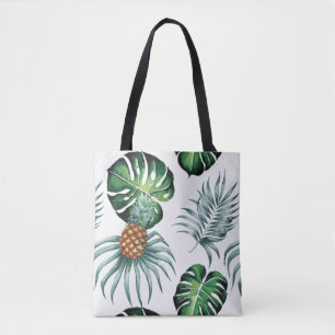 Pineapple Tropical Watercolor Jungle Palm Pattern Tote Bag
