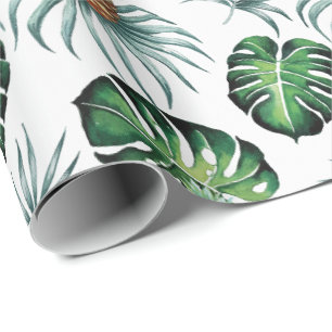 Pineapple Tropical Watercolor Jungle Palm Pattern Wrapping Paper