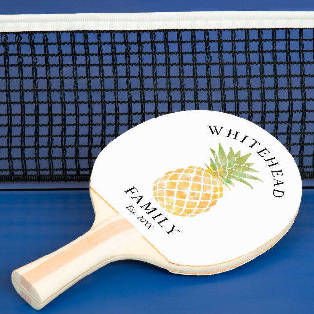 Pineapple Tropical Watercolor Monogram Ping Pong Paddle (Insitu)
