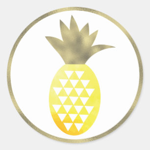 Pineapple Tropical Watercolor Simulated Foil Pina Classic Round Sticker